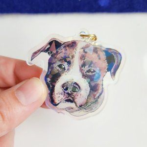 Pitbull Keychain, Brown Pitbull Natural Ears, Dog Mom Keychain Cute Dog